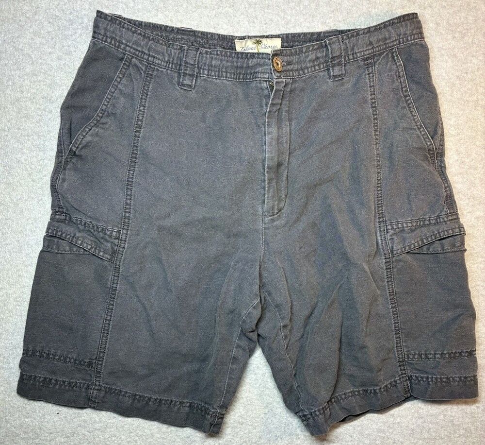 Island Shores M Linen Cotton Cargo Shorts Sz 36 Charcoal Gray Laginlook Summer